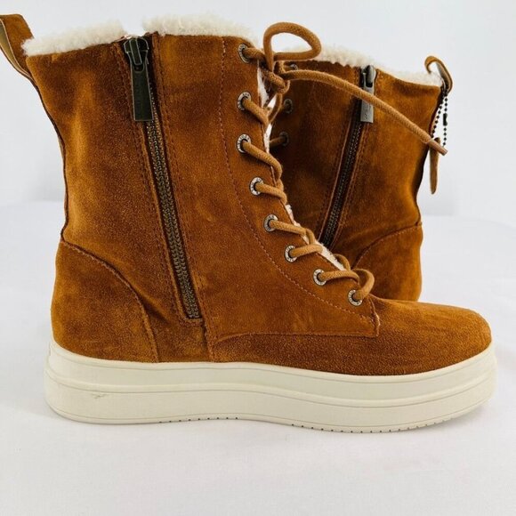 J/Slides Torrie Womens Ankle Boots Size 10 M Suede Faux Fur Lined Brown Tie Zip - Picture 8 of 16